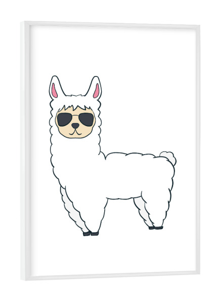 Poster mit weißem Rahmen "Lama mit Sonnenbrille" artboxONE - Für Kinder,Tiere,Comic