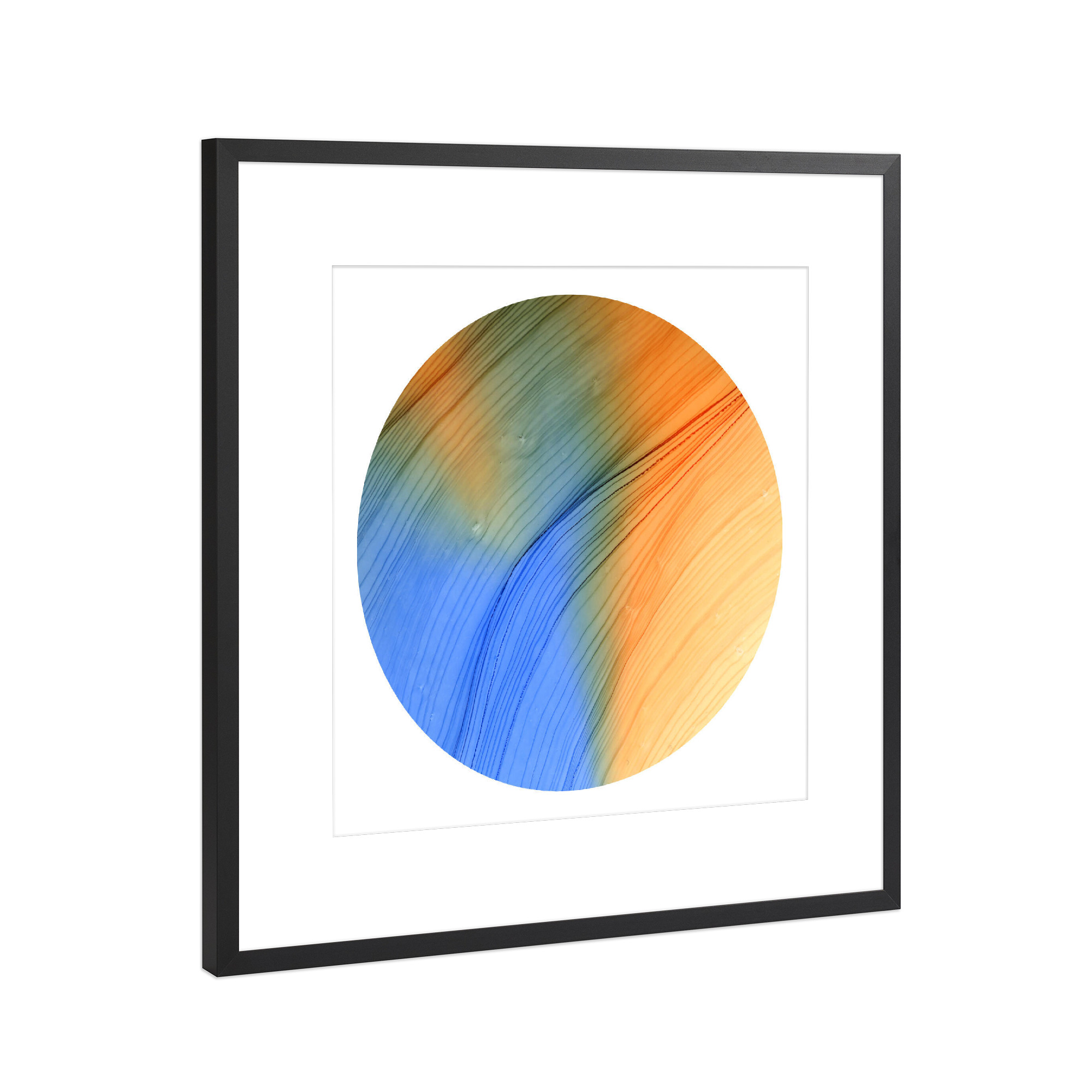 Poster mit Rahmen Schwarz (Metallic) "Blue then orange o" artboxONE - Abstrakt