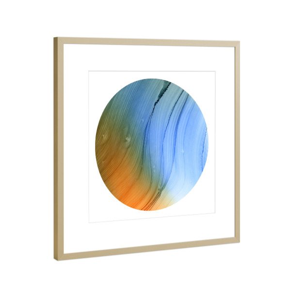 Poster mit Rahmen Gold "Dark waves blue yellow" artboxONE - Abstrakt