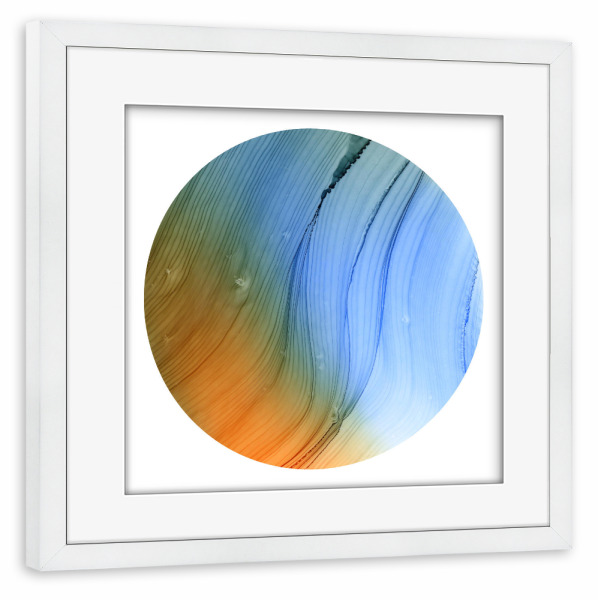 Poster mit Rahmen weiß "Dark waves blue yellow" artboxONE - Abstrakt