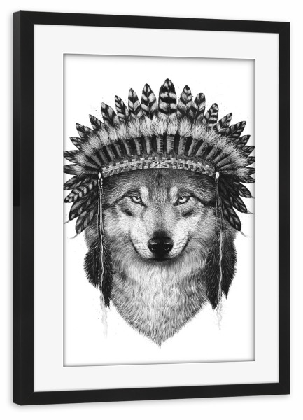Poster mit Rahmen schwarz "Indian wolf" artboxONE - Natur,Tiere,Für Mama,Für Papa,Lustig