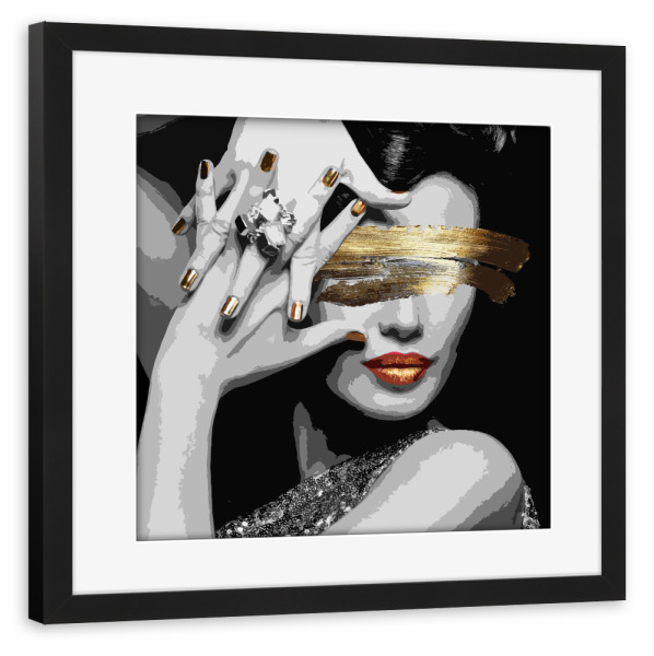 Poster mit Rahmen schwarz "Ladie and Gold" artboxONE - Menschen,Fashion,Für Mama - Woman,Female,Feminine,Girl,Ladie,Gold,Golden,Collage,Abstract,Frau