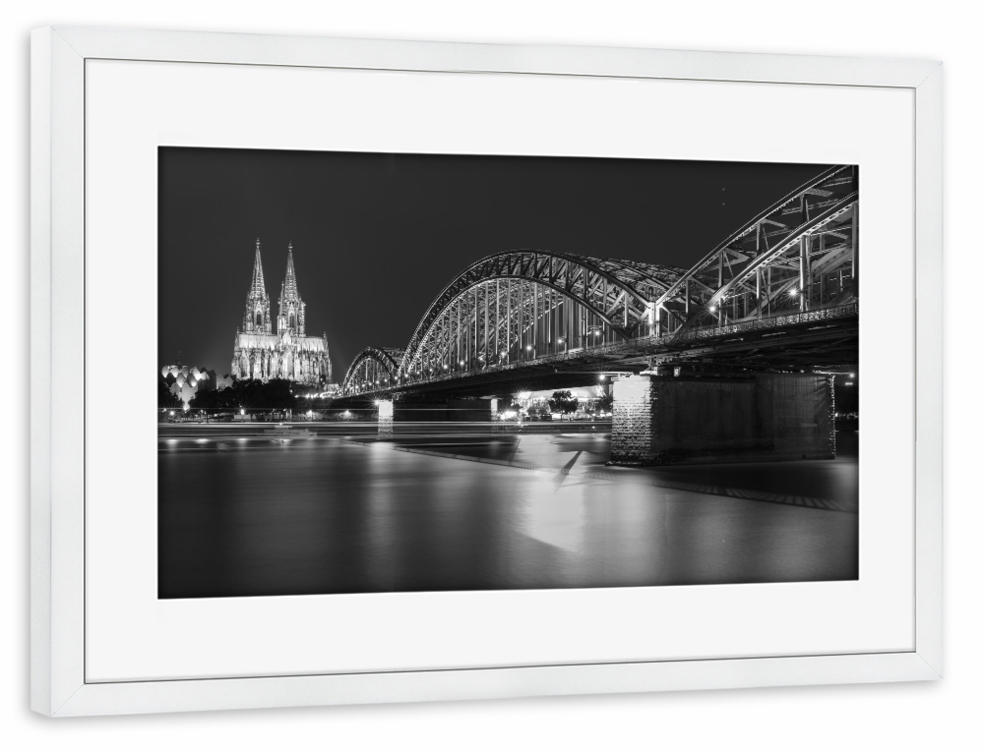 Poster mit Rahmen weiß "Ein Abend in Köln" artboxONE - Städte,Städte / Köln,Schwarzweiß,Architektur,Reise / Länder