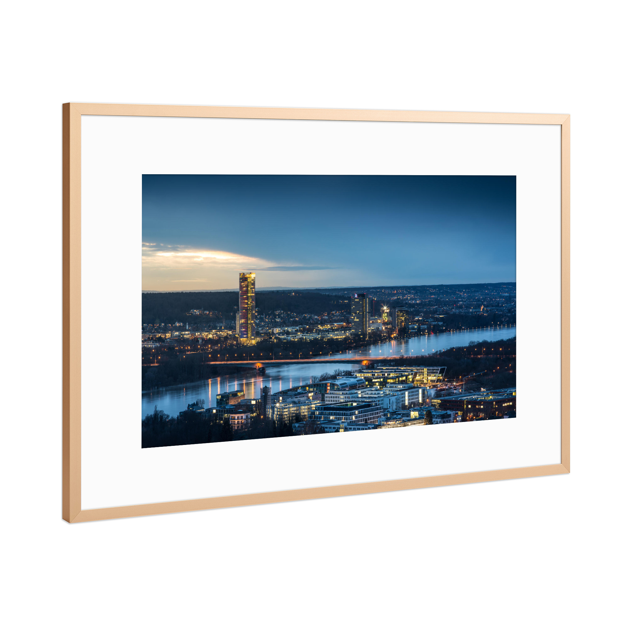 Poster mit Rahmen Kupfer "Blaue Stunde in Bonn" artboxONE - Städte,Architektur