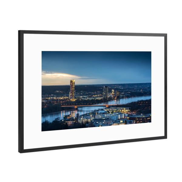 Poster mit Rahmen Schwarz (Metallic) "Blaue Stunde in Bonn" artboxONE - Städte,Architektur