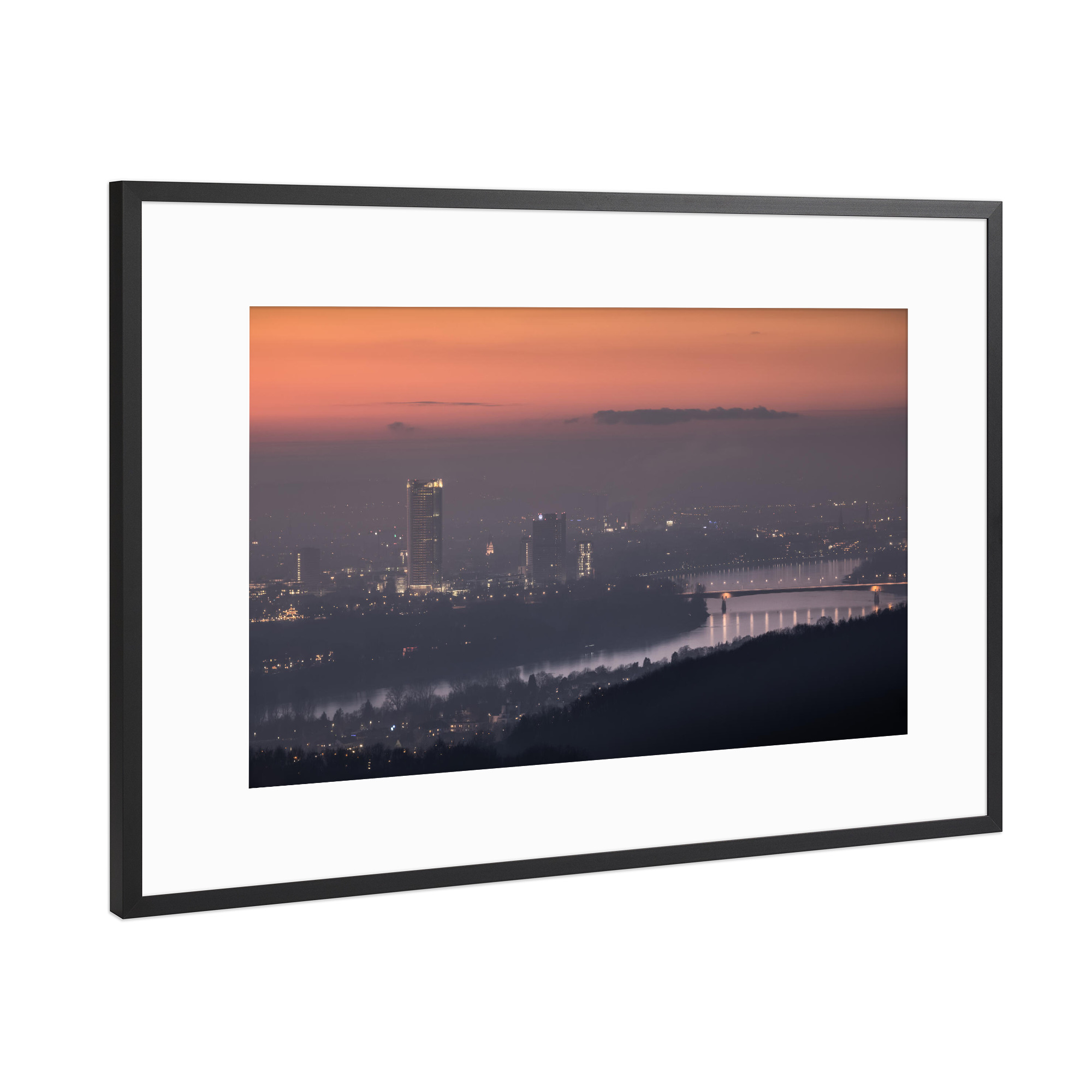 Poster mit Rahmen Schwarz (Metallic) "Bonn im Abendlicht" artboxONE - Städte,Architektur