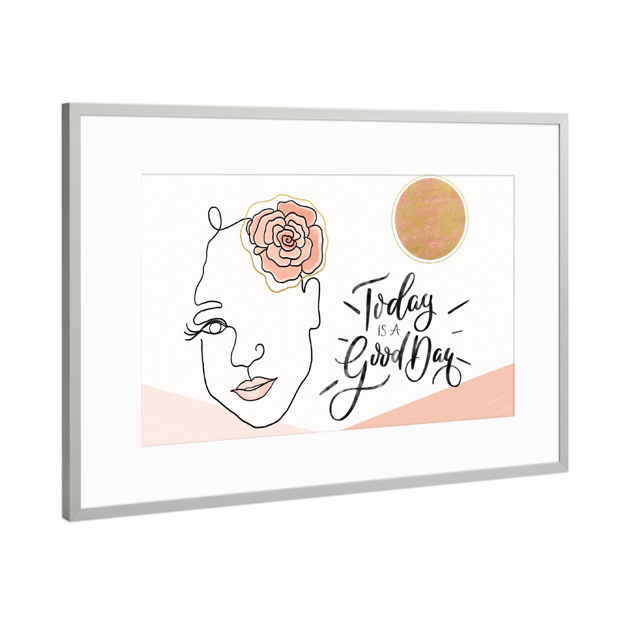 Poster mit Rahmen Silber "Mädchen genießt den Tag" artboxONE - Typografie,Floral