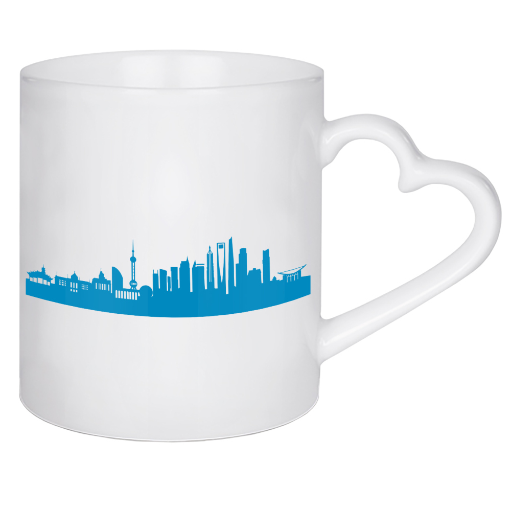 Herztasse "SHANGHAI 05 Skyline Print monochrome Teal" artboxONE - Städte,Abstrakt,Architektur,Städte / Shanghai