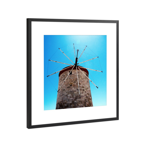 Poster mit Rahmen Schwarz (Metallic) "Windmühle, Rhodos" artboxONE - Reise,Reise / Strand und Meer,Reise / Länder