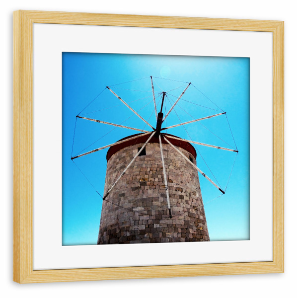 Poster mit Rahmen kiefer "Windmühle, Rhodos" artboxONE - Reise,Reise / Strand und Meer,Reise / Länder