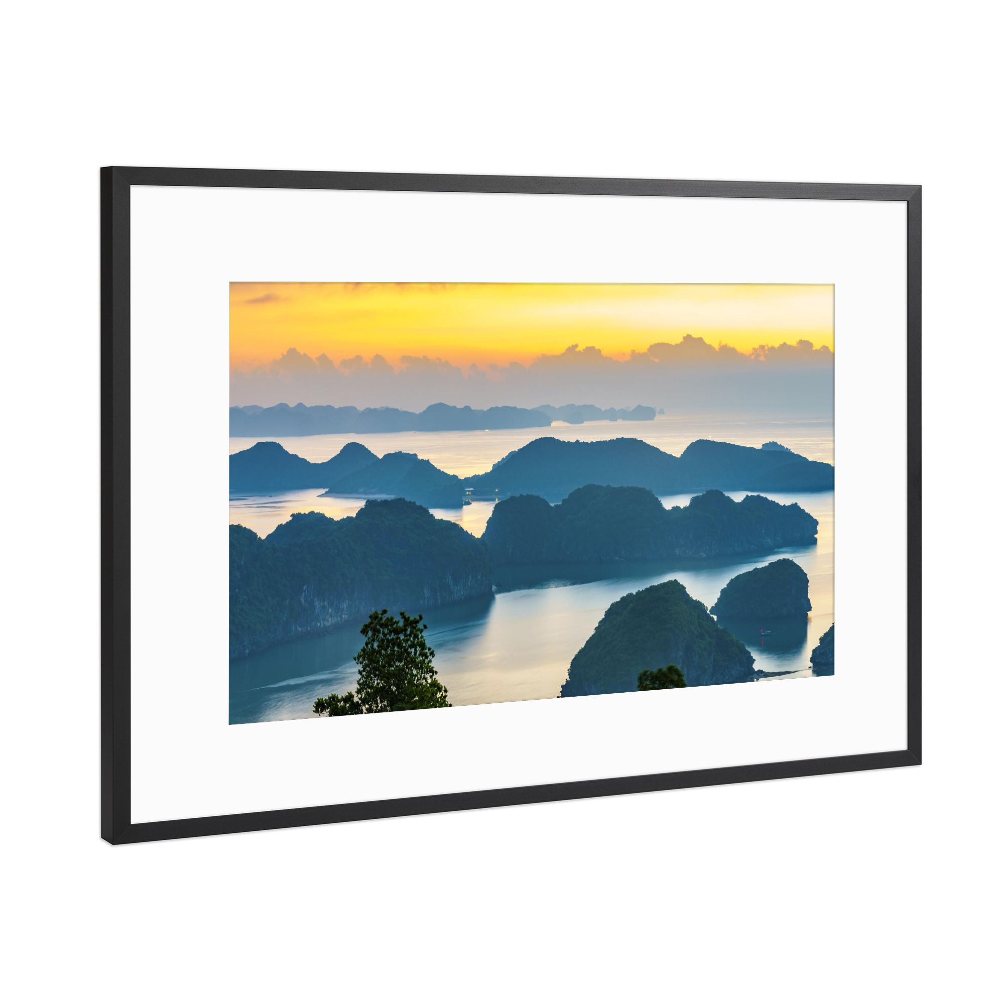 Poster mit Rahmen Schwarz (Metallic) "Sonnenaufgang in der Halong Bay" artboxONE - Natur,Reise,Reise / Strand und Meer,Reise / Asien,Reise / Länder