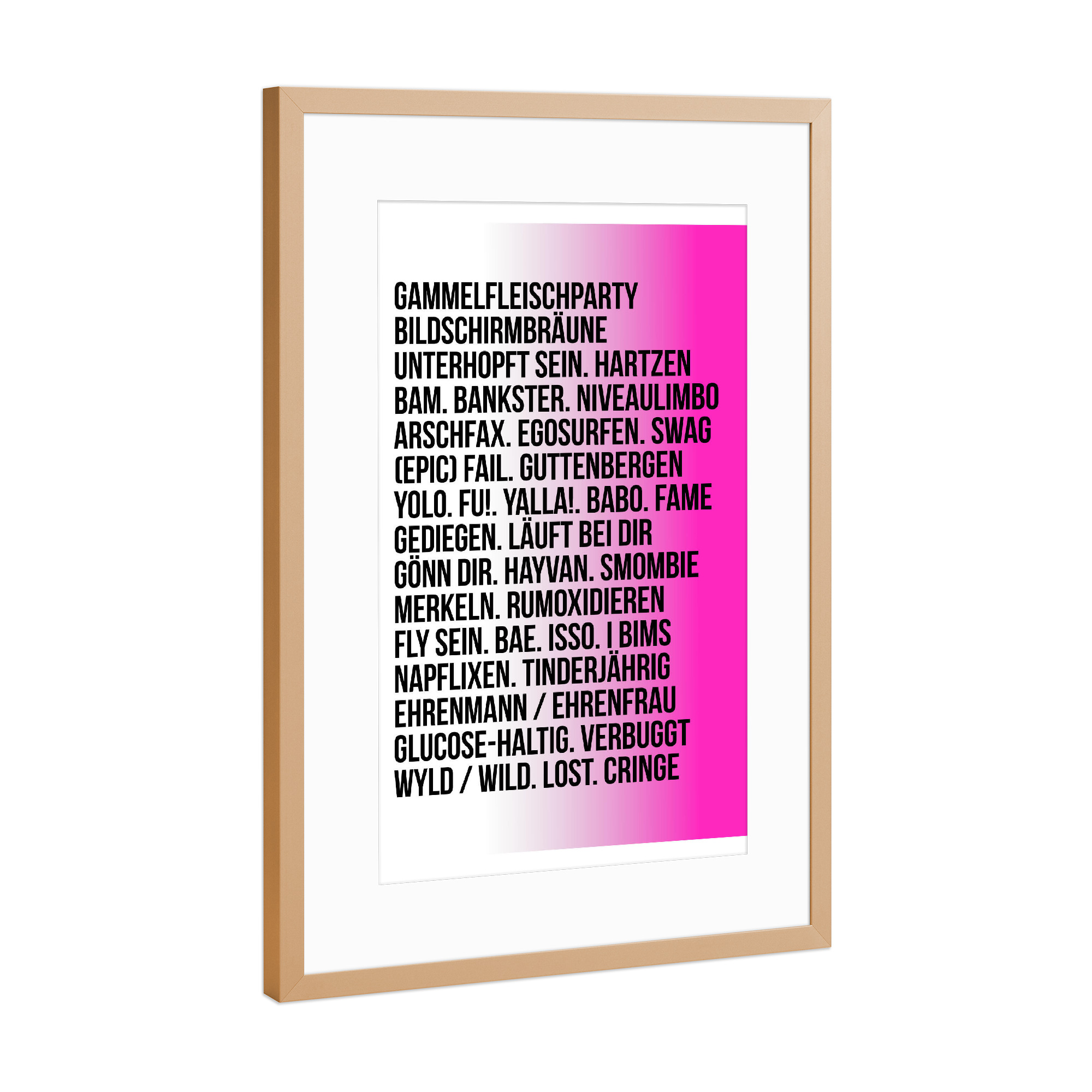 Poster mit Rahmen Kupfer "JUGENDWÖRTER - COLOR" artboxONE - Typografie,Schwarzweiß,Lustig