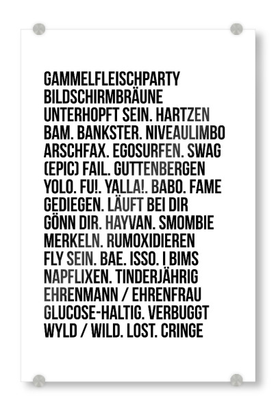 Acrylglasbild "JUGENDWÖRTER" artboxONE - Typografie,Schwarzweiß,Lustig