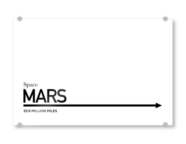 Acrylglasbild "TO MARS" artboxONE - Typografie,Reise,Schwarzweiß,Galaxy