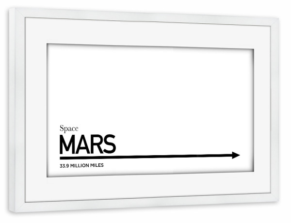 Poster mit Rahmen weiß "TO MARS" artboxONE - Typografie,Reise,Schwarzweiß,Galaxy