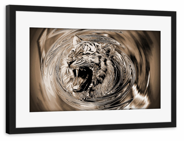 Poster mit Rahmen schwarz "Tiger Art sepia" artboxONE - Natur,Tiere,Abstrakt - Tiger,Art,Sepia,Portrait,Tierportrait,Tier,Animal