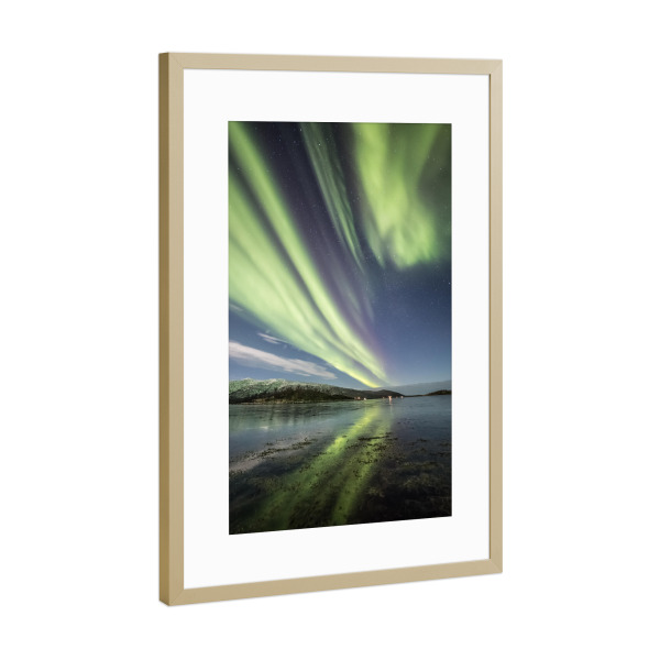 Poster mit Rahmen Gold "Nordlichtlinien" artboxONE - Natur