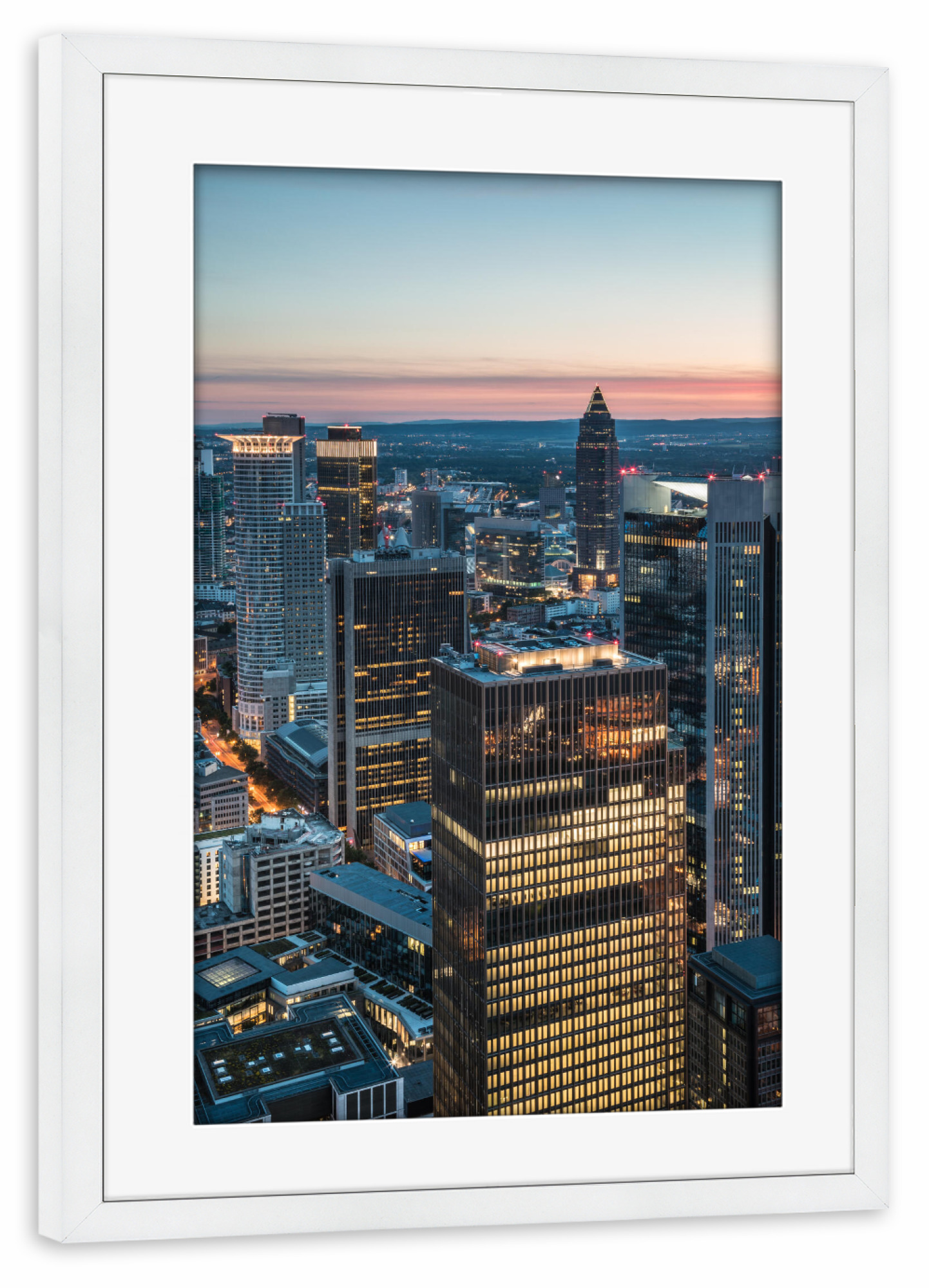 Poster mit Rahmen weiß "Frankfurt Skyscrapers" artboxONE - Städte,Architektur,Städte / Frankfurt