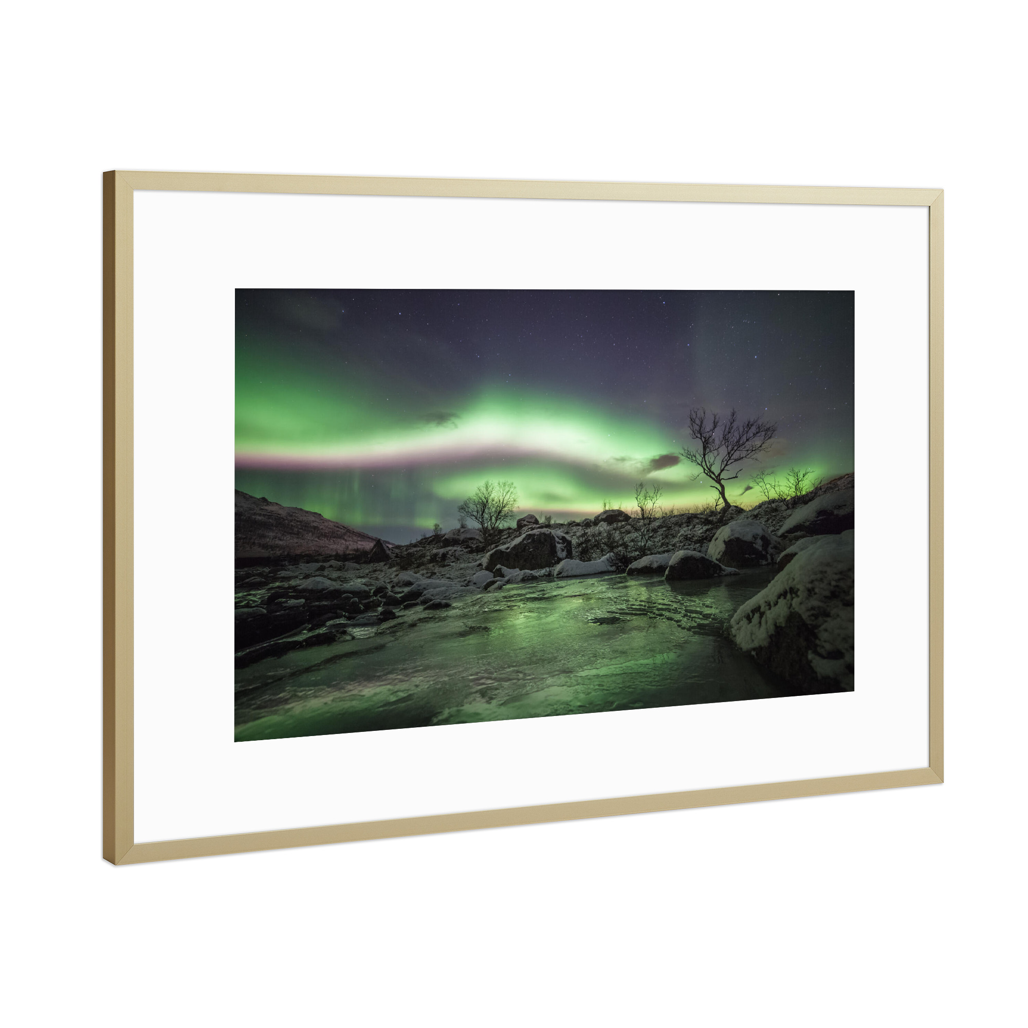 Poster mit Rahmen Gold "Norwegen Nordlicht" artboxONE - Natur