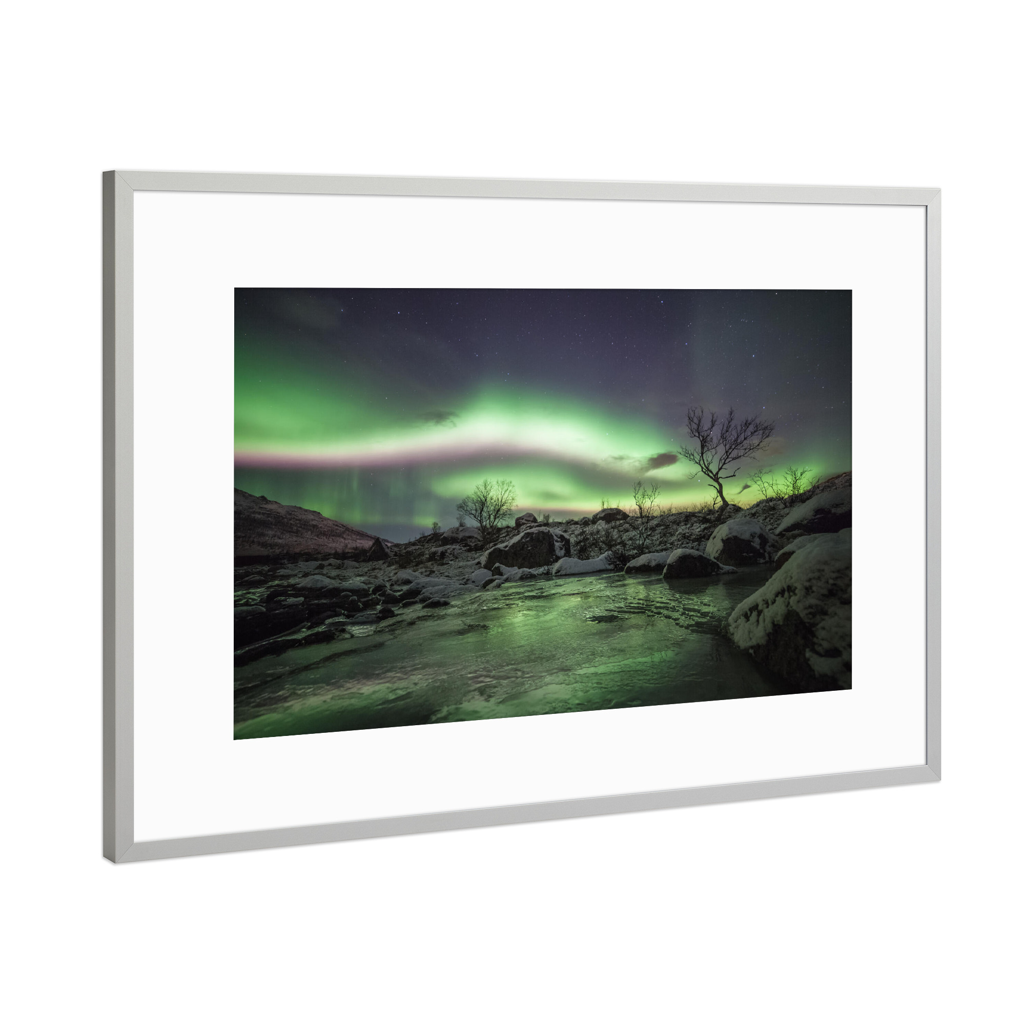 Poster mit Rahmen Silber "Norwegen Nordlicht" artboxONE - Natur