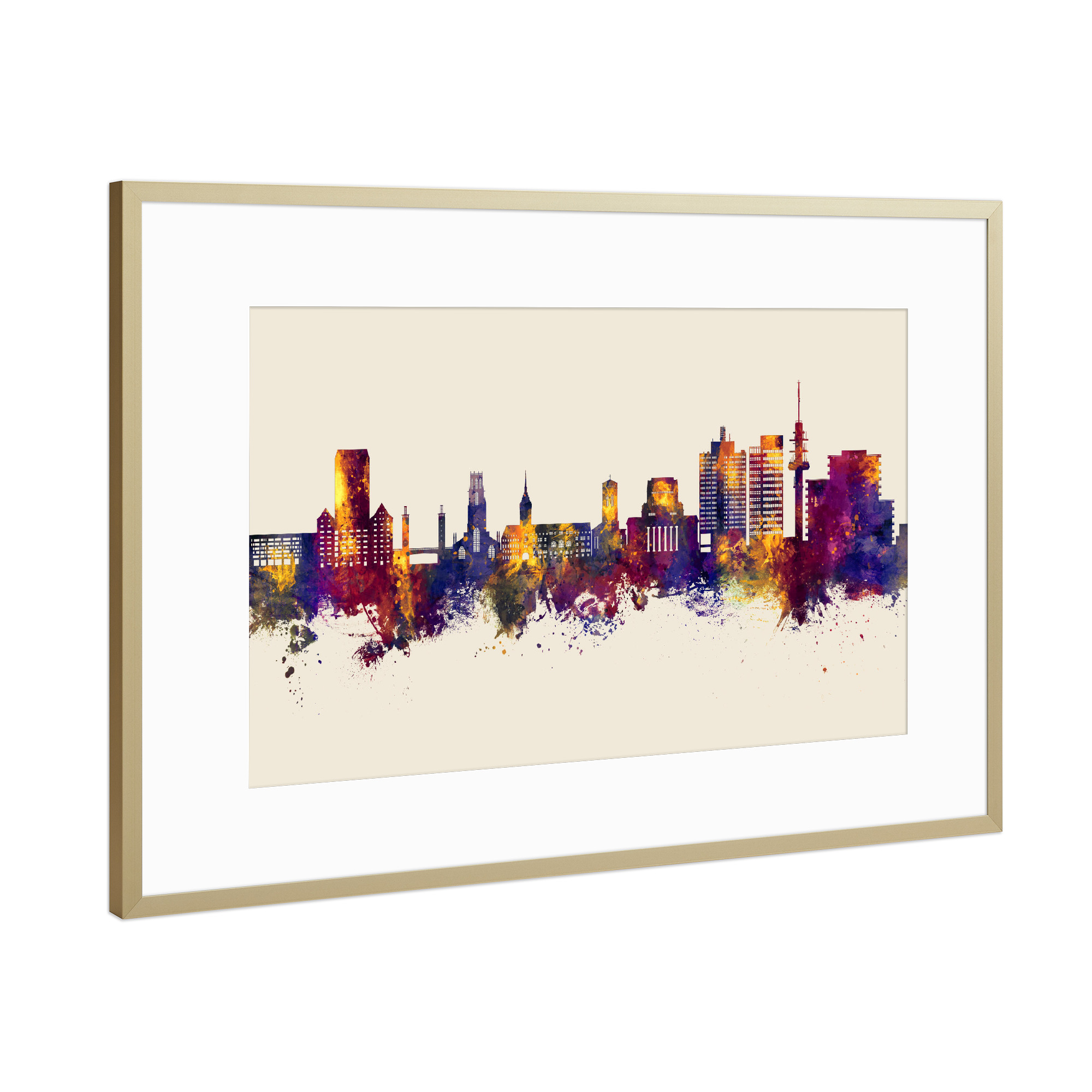 Poster mit Rahmen Gold "Duisburg Germany Skyline Autumn" artboxONE - Städte