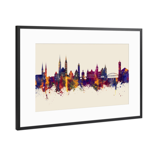 Poster mit Rahmen Schwarz (Metallic) "Bamberg Germany Skyline Autumn" artboxONE - Städte