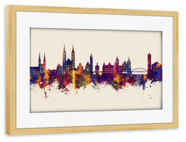 Poster mit Rahmen kiefer "Bamberg Germany Skyline Autumn" artboxONE - Städte
