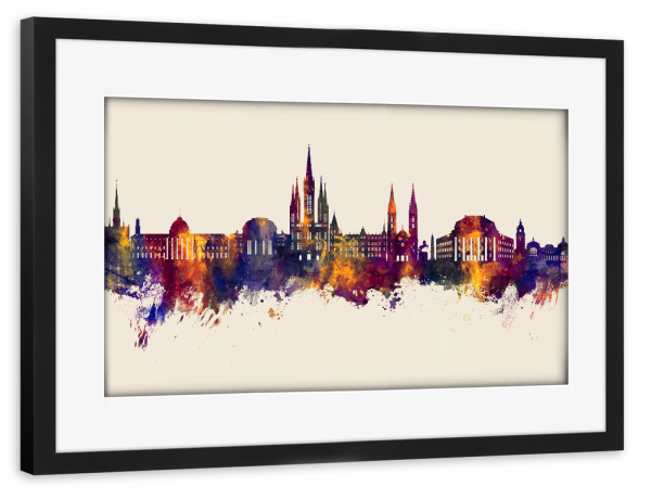 Poster mit Rahmen schwarz "Wiesbaden Germany Skyline Autumn" artboxONE - Städte