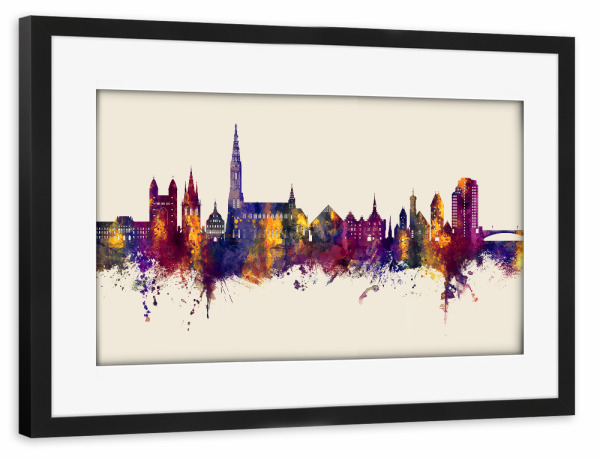 Poster mit Rahmen schwarz "Ulm Germany Skyline Autumn" artboxONE - Städte