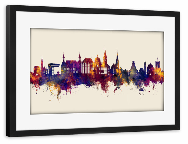 Poster mit Rahmen schwarz "Aachen Germany Skyline Autumn" artboxONE - Städte