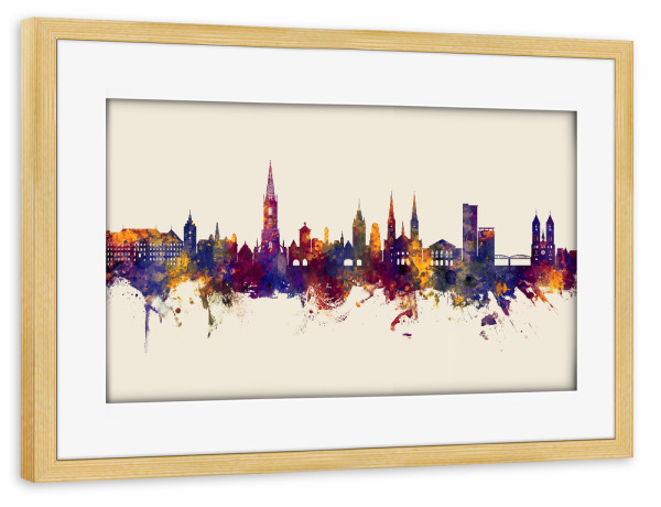 Poster mit Rahmen kiefer "Freiburg Germany Skyline Autumn" artboxONE - Städte