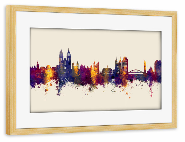 Poster mit Rahmen kiefer "Magdeburg Germany Skyline Autumn" artboxONE - Städte