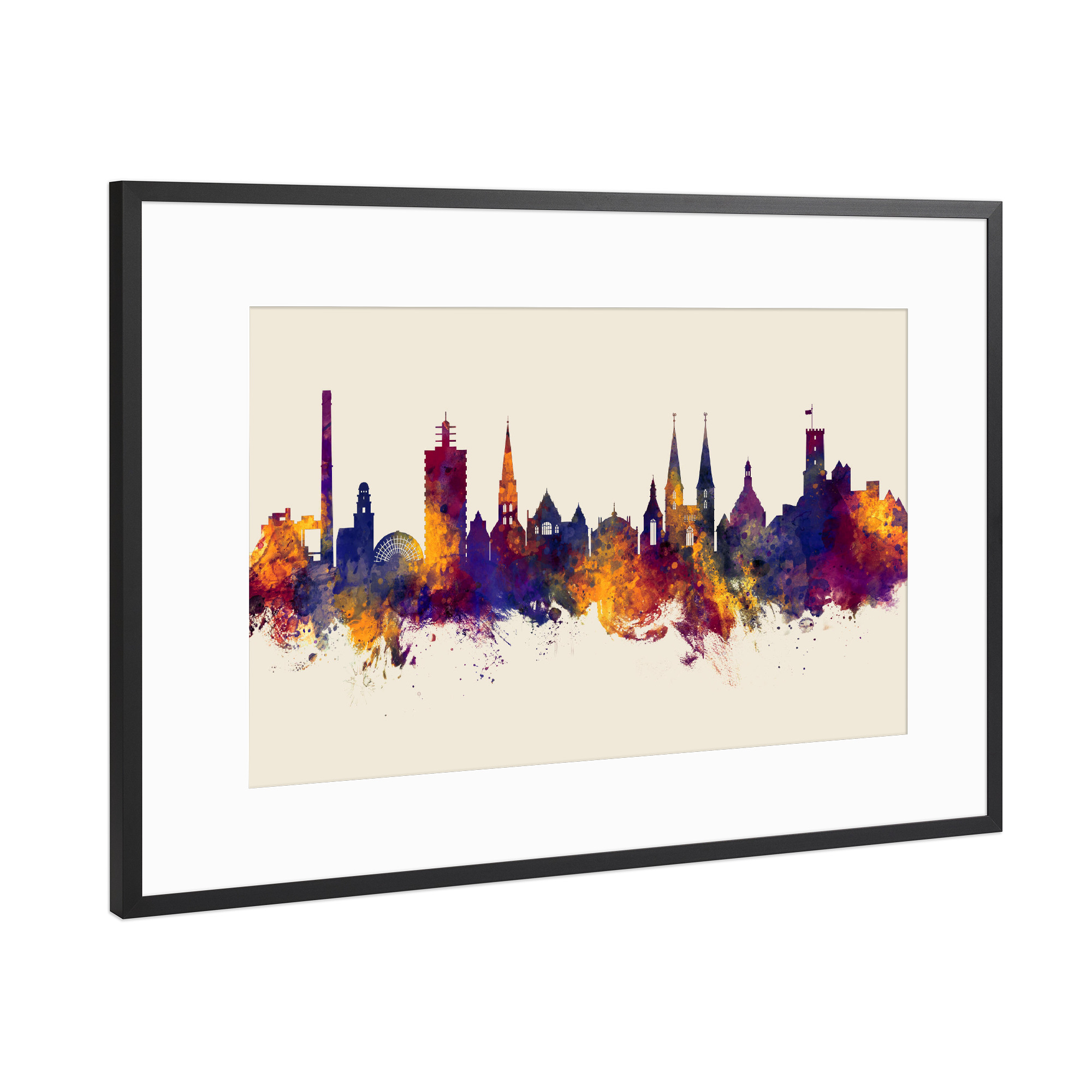 Poster mit Rahmen Schwarz (Metallic) "Bielefeld Germany Skyline Autumn" artboxONE - Städte