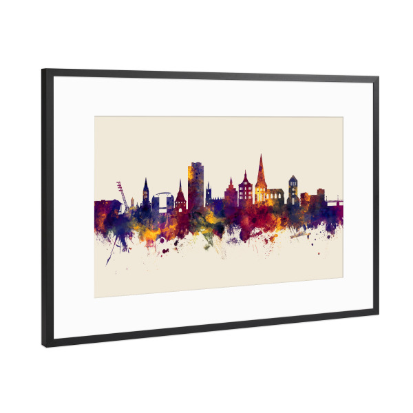 Poster mit Rahmen Schwarz (Metallic) "Rostock Germany Skyline Autumn" artboxONE - Städte
