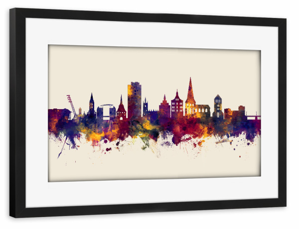 Poster mit Rahmen schwarz "Rostock Germany Skyline Autumn" artboxONE - Städte