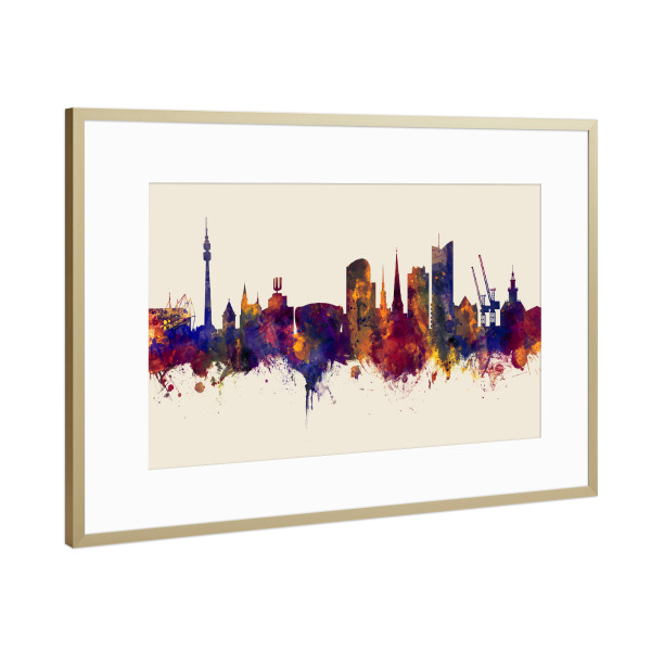 Poster mit Rahmen Gold "Dortmund Germany Skyline Autumn" artboxONE - Städte