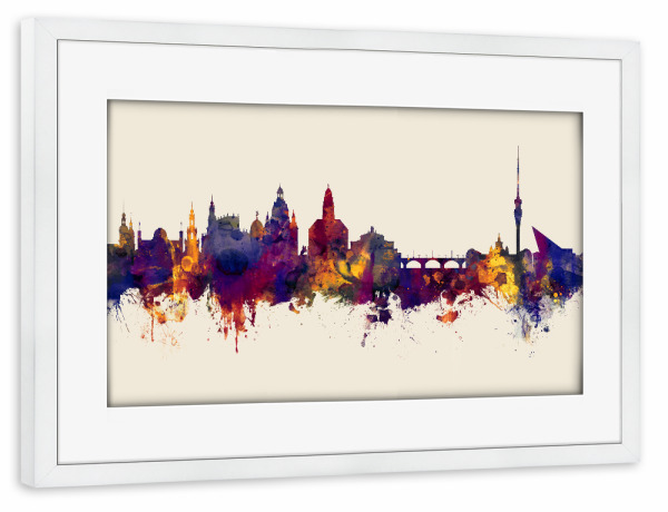 Poster mit Rahmen weiß "Dresden Germany Skyline Autumn" artboxONE - Städte