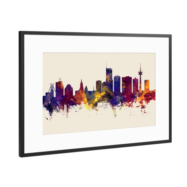 Poster mit Rahmen Schwarz (Metallic) "Essen Germany Skyline Autumn" artboxONE - Städte