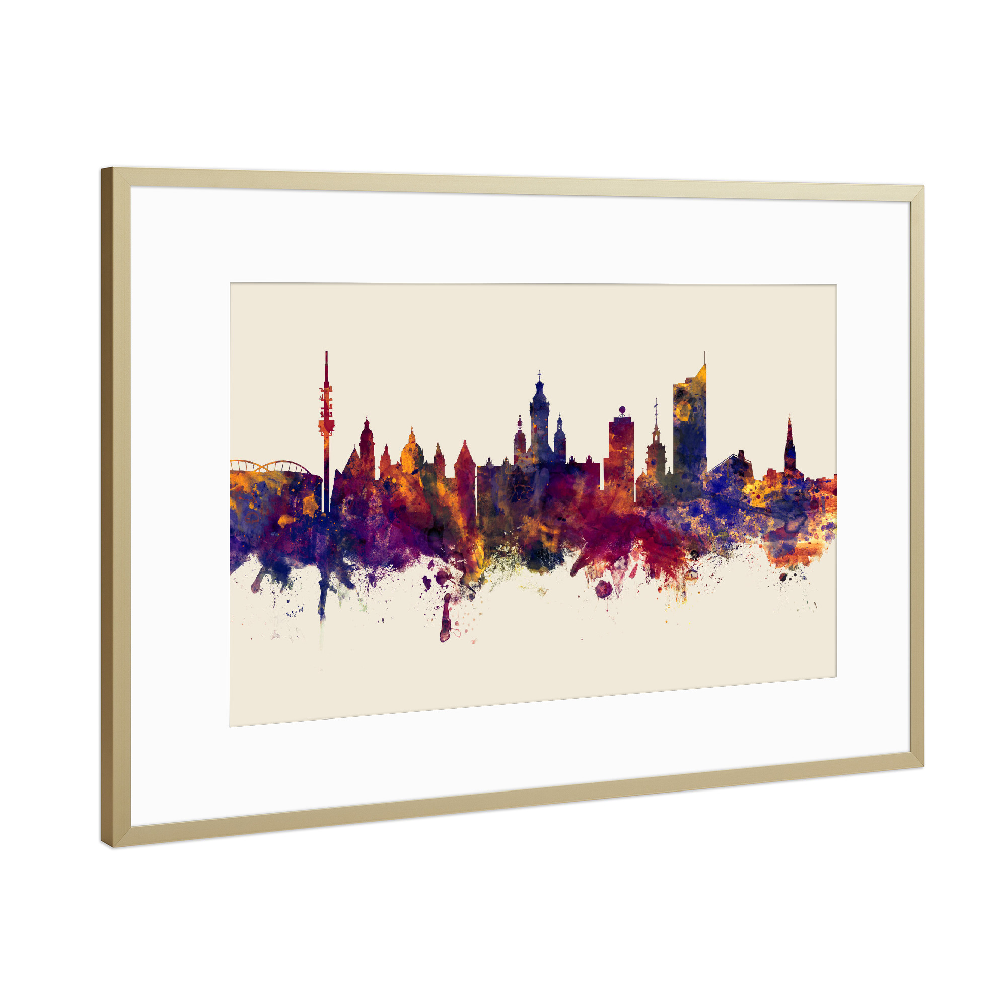 Poster mit Rahmen Gold "Leipzig Germany Skyline Autumn" artboxONE - Städte