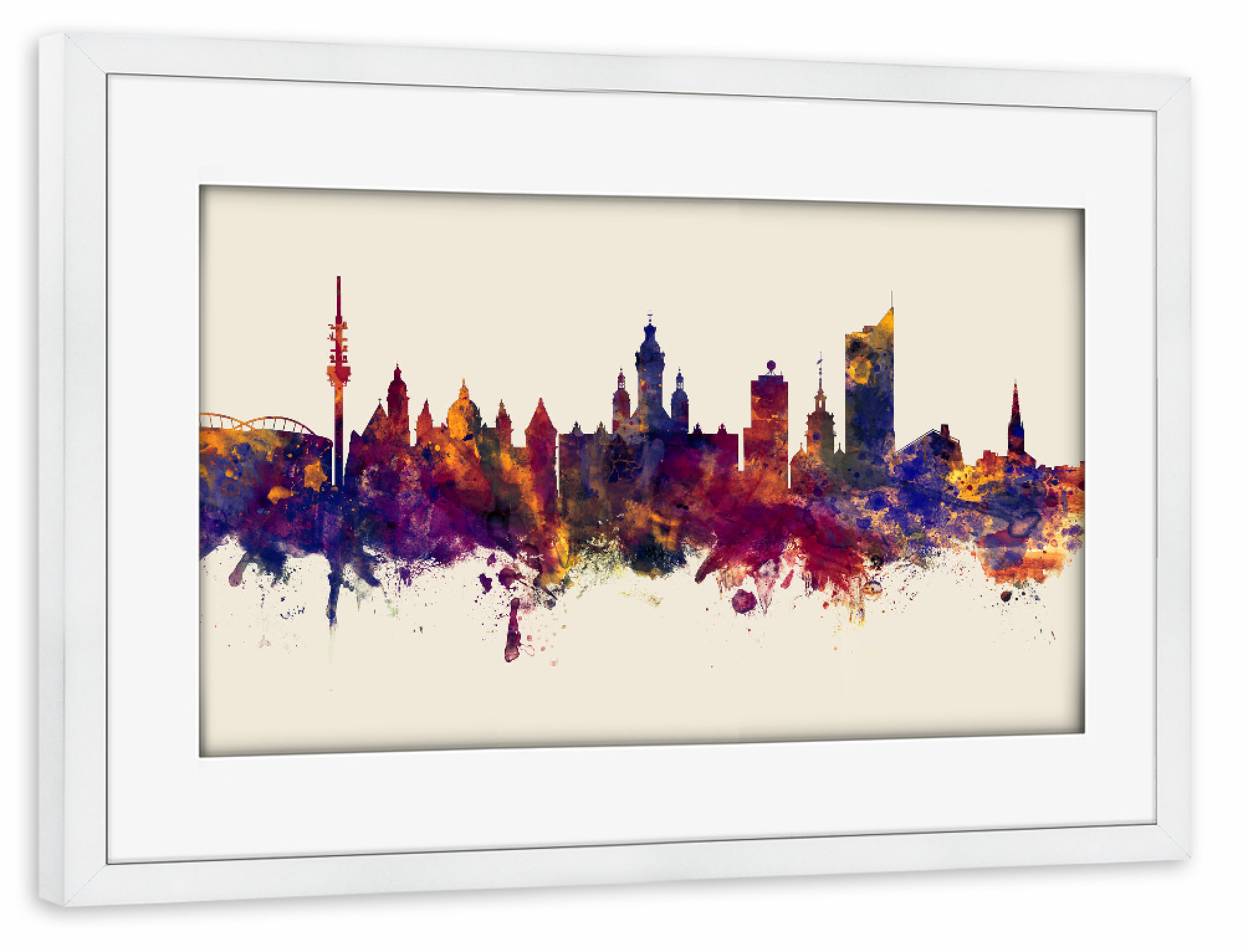 Poster mit Rahmen weiß "Leipzig Germany Skyline Autumn" artboxONE - Städte