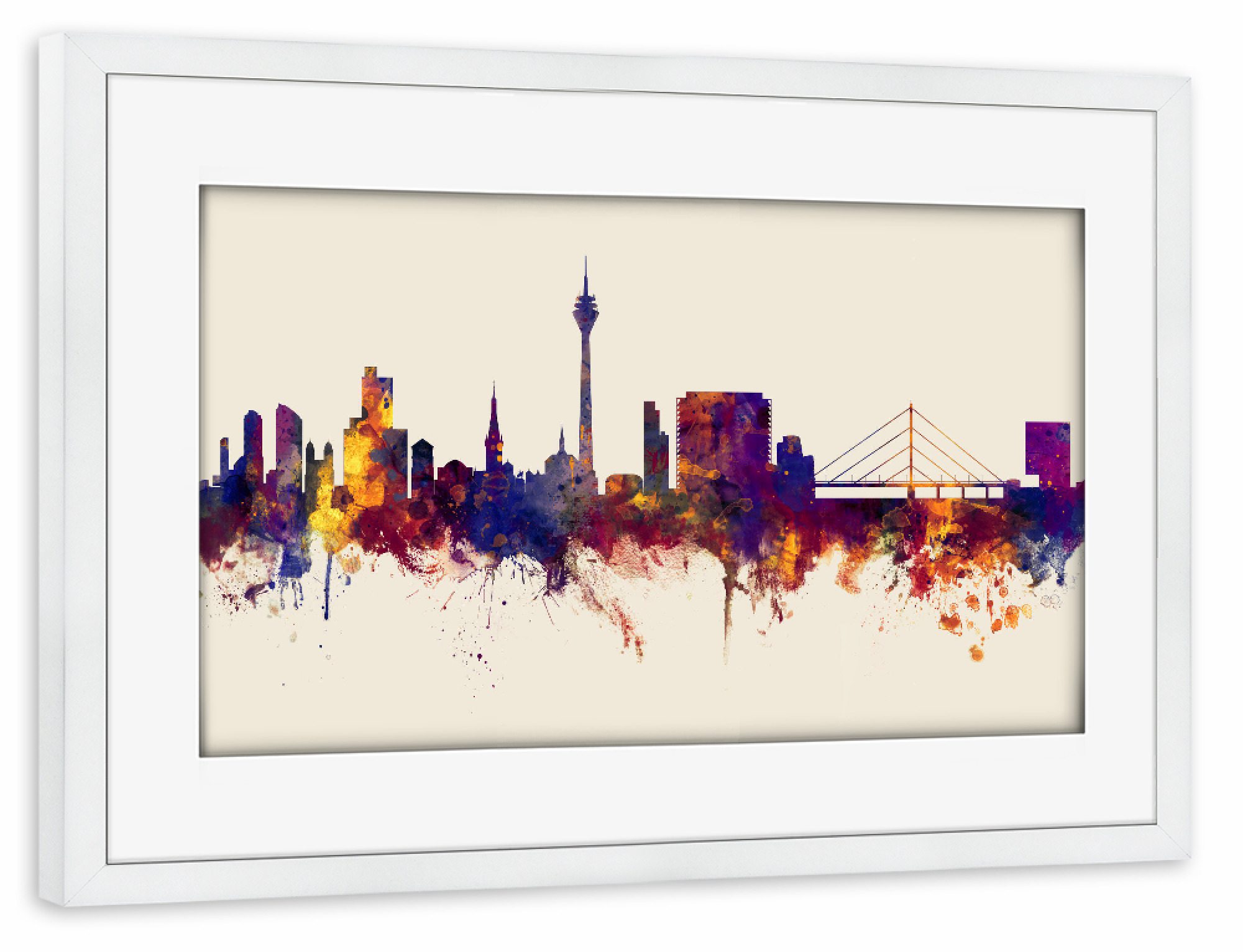 Poster mit Rahmen weiß "Düsseldorf Germany Skyline Autumn" artboxONE - Städte