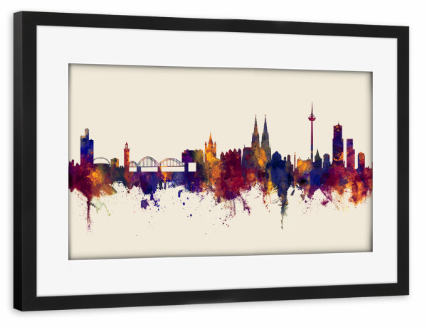 Poster mit Rahmen schwarz "Cologne Germany Skyline Autumn" artboxONE - Städte