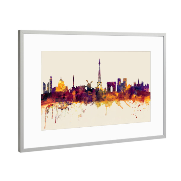 Poster mit Rahmen Silber "Paris France Skyline Autumn" artboxONE - Städte