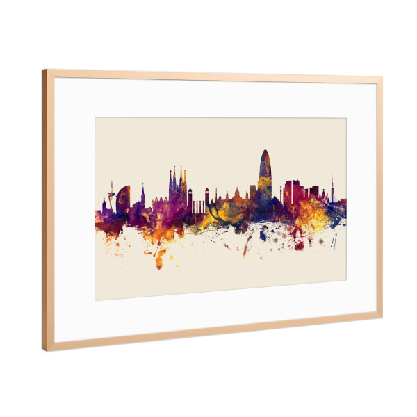 Poster mit Rahmen Kupfer "Barcelona Spain Skyline Autumn" artboxONE - Städte