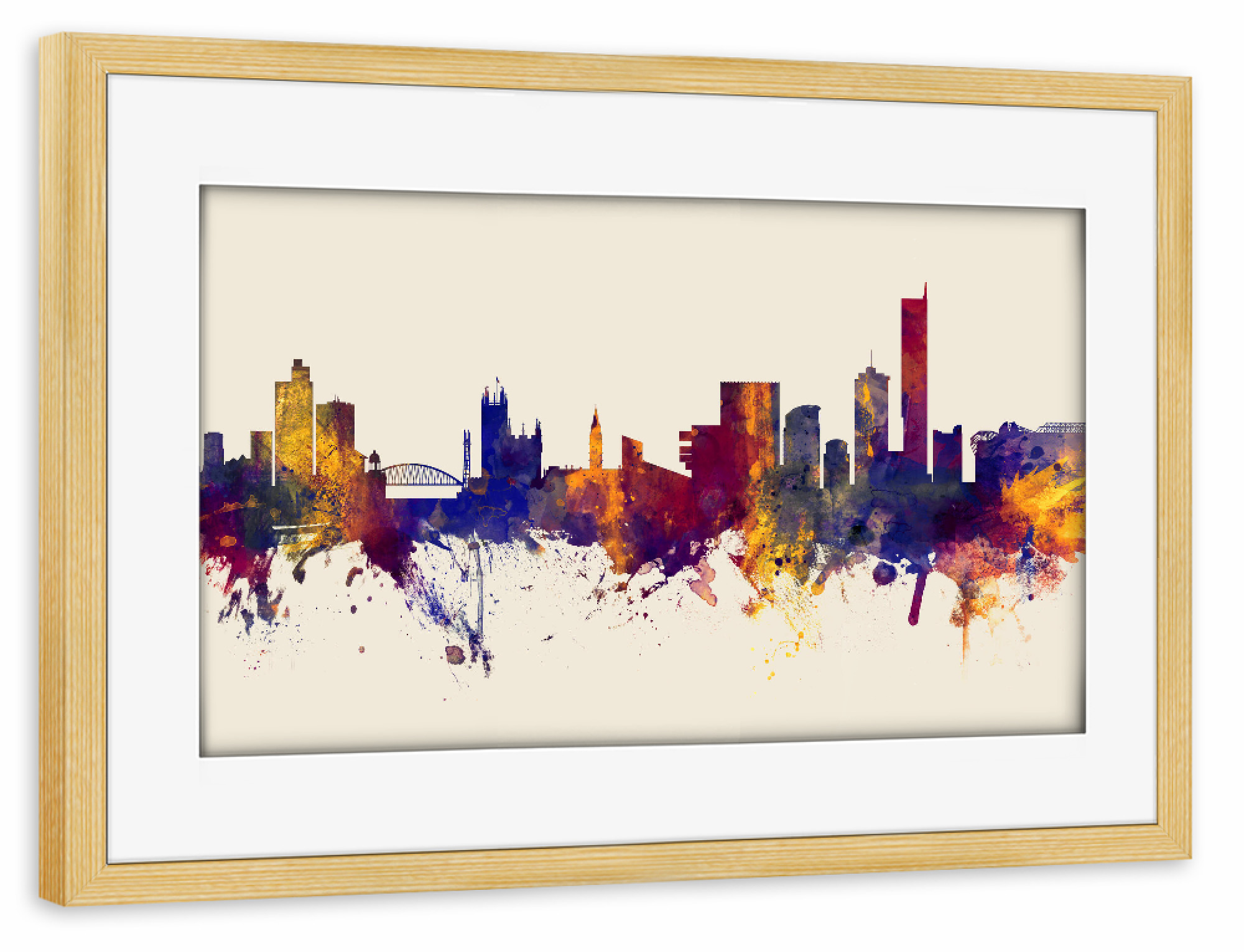Poster mit Rahmen kiefer "Manchester England Skyline Autumn" artboxONE - Städte