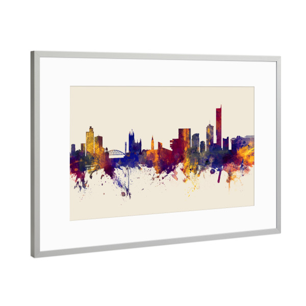 Poster mit Rahmen Silber "Manchester England Skyline Autumn" artboxONE - Städte