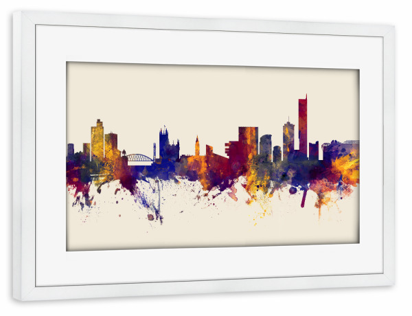 Poster mit Rahmen weiß "Manchester England Skyline Autumn" artboxONE - Städte
