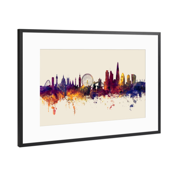 Poster mit Rahmen Schwarz (Metallic) "London England Skyline Autumn" artboxONE - Städte