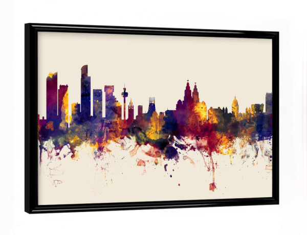 Poster mit schwarzem Rahmen "Liverpool England Skyline Autumn" artboxONE - Städte