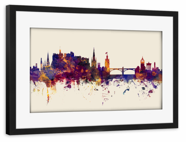 Poster mit Rahmen schwarz "Edinburgh Scotland Skyline Autumn" artboxONE - Städte